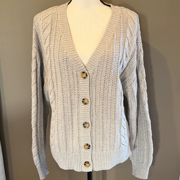 cupcakes & cashmere Sweaters - Cupcakes & Cashmere Tan Cable Knit Button Up Cardigan, Size Large